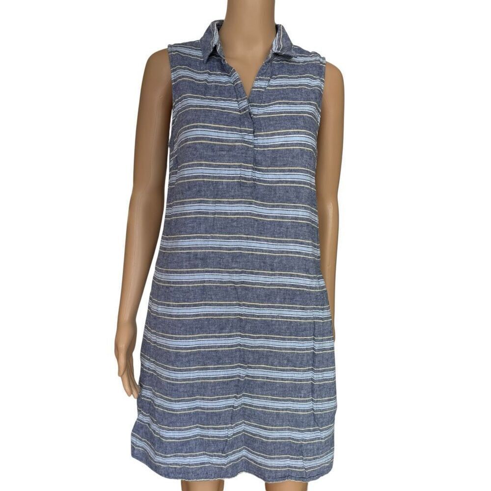 Beach Lunch Lounge Shirt Dress Linen/Cotton blend Lined Stripe Pockets size M
